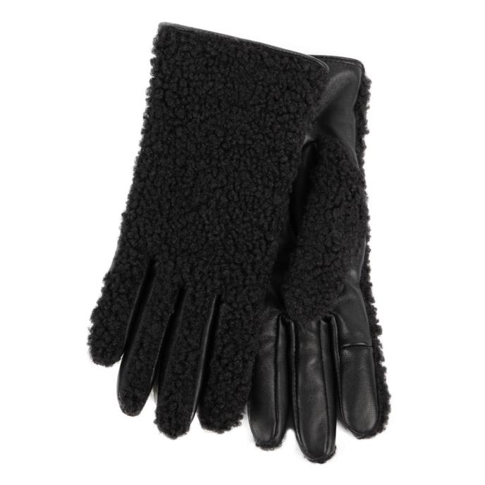 Isotoner® Ladies Borg SmarTouch™ Glove With Leather Palm Black Extra Image 1